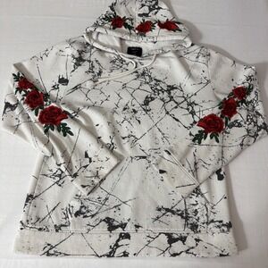 Rue 21 Rose Embroidered White Graphic Hoodie Sweatshirt Floral Men's Large Clean